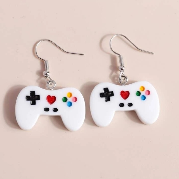 Video Game Controller Drop Earrings White Gamer Girl (Avail in Black) - Picture 5 of 7